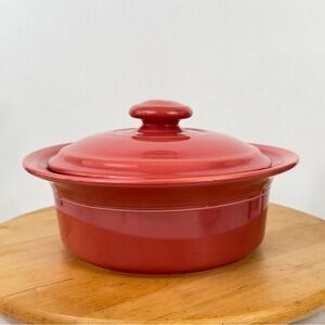 Dansk Craftmark Leafmark Poppy Red Covered Casserole Dish Baking Ware Portugal